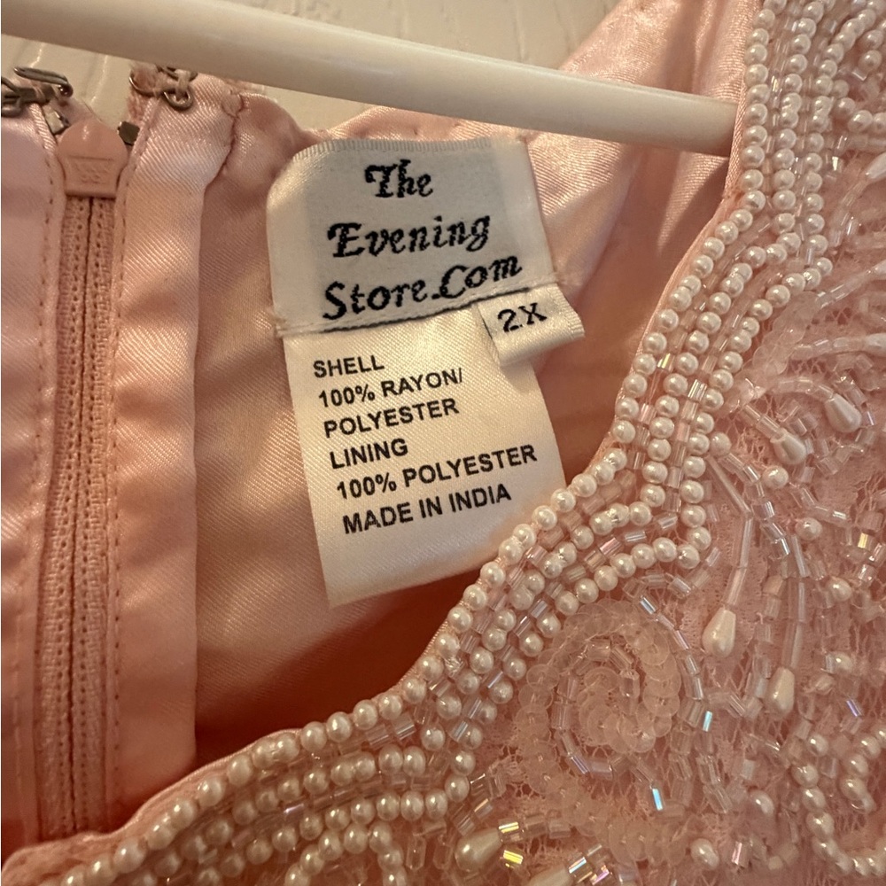 Blush Pink Beaded Lace Evening Dress - Picture 4 of 6